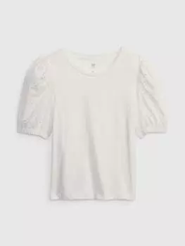 Футболка с рукавами из английской вышивки Gap, цвет optical white
