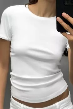 Футболка с рукавами из искусственного жемчуга ZARA, белый
