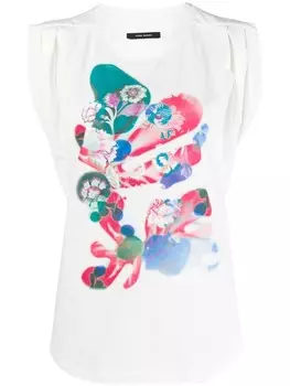 Футболка с рукавами кап и графичным принтом ISABEL MARANT, белый