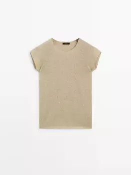 Футболка с рукавами реглан и металлизированной окантовкой Massimo Dutti, золотой