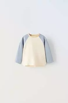 Футболка с рукавами реглан ZARA, светлый экрю