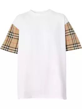 Футболка с рукавами в клетку Vintage Check BURBERRY, белый
