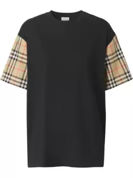 Футболка с рукавами в клетку Vintage Check BURBERRY, черный