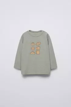 Футболка с рукавом реглан и принтом ZARA, зеленоватый