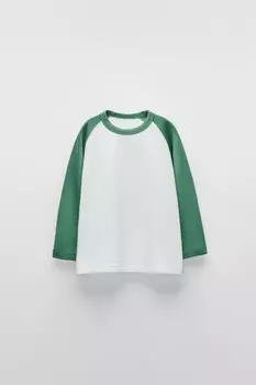 Футболка с рукавом реглан ZARA, зеленый