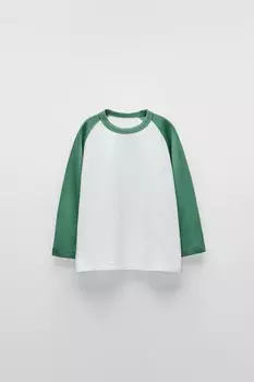 Футболка с рукавом реглан ZARA, зеленый