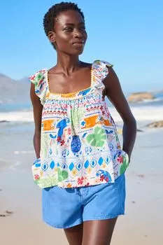 Футболка с рюшами на рукавах 100% хлопок Next, белый