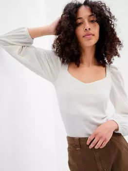 Футболка с рюшами на рукавах Gap, белый