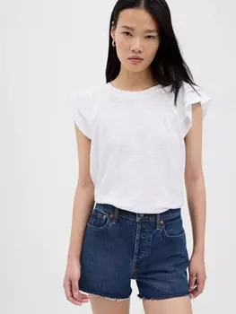 Футболка с рюшами на рукавах Gap, белый