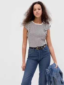 Футболка с рюшами на рукавах Gap, черный