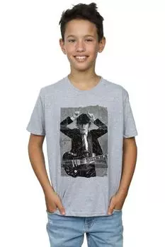 Футболка с рваной фотографией Angus Young AC/DC, серый