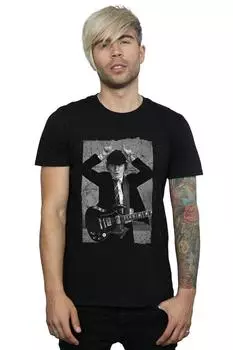 Футболка с рваной фотографией Angus Young AC/DC, черный