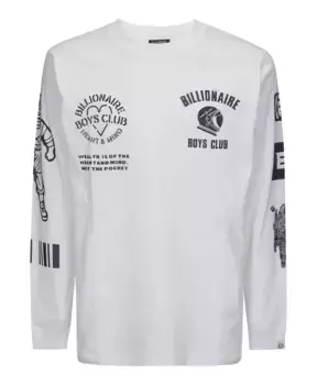 Футболка S с длинным рукавом и синей надписью Billionaire Boys Club, белый