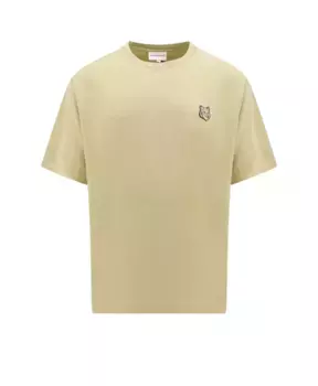 Футболка S с круглым вырезом и нашивкой в виде головы лисы Maison Kitsun, зеленый