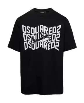 Футболка S с принтом акулы и логотипом Dsquared2, черный