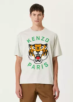 Футболка с счастливым тигром Kenzo, серый