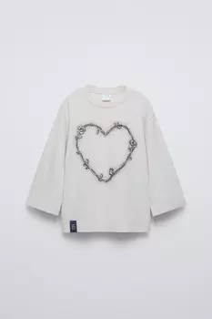 Футболка с сердцем и цветами ZARA, цвет ice