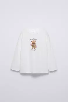 Футболка с сердцем медведя ZARA, устрично-белый