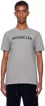 Футболка с серым флокированным логотипом Moncler