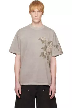 Футболка с серым выцветшим цветком WOOYOUNGMI