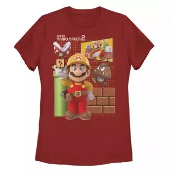 Футболка с сетчатым фоном и рисунком Nintendo Super Mario Maker 2 для юниоров Licensed Character