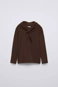 Футболка с шарфом из шерсти ZARA, коричневый