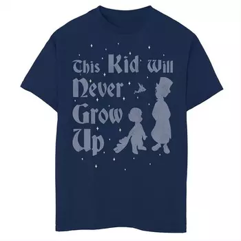 Футболка с силуэтами и графическим рисунком Disney's Peter Pan для мальчиков 8-20 лет Never Grow Up Licensed Character, темно-синий