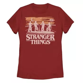 Футболка с силуэтами Netflix Stranger Things Night для юниоров Licensed Character, красный
