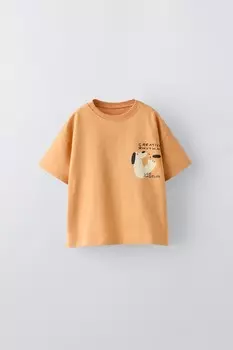 Футболка с собачкой-саксофоном ZARA, красновато-коричневый