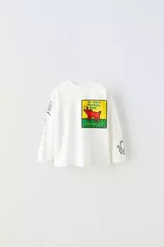 Футболка с собакой кита харинга ZARA, белый