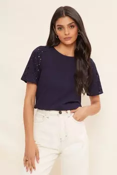 Футболка с струящимися рукавами и английской вышивкой Friends Like These, синий