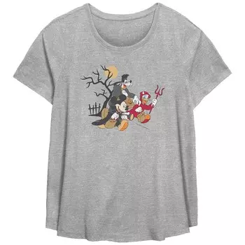Футболка с струящимся рисунком большого размера Disney's Mickey Mouse and Friends Trick Or Treaters, цвет Heather Gray