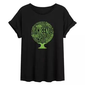 Футболка с струящимся рисунком дерева для юниоров Earth Day Word Cloud Tree Licensed Character