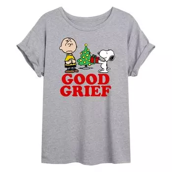 Футболка с струящимся рисунком и рисунком Peanuts Grief Holiday для детей Juniors' Peanuts Grief Holiday Licensed Character