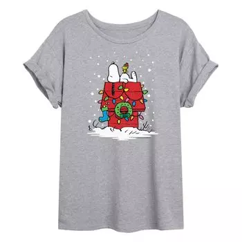 Футболка с струящимся рисунком и рисунком Peanuts Holiday House для детей Juniors' Peanuts Holiday House Licensed Character
