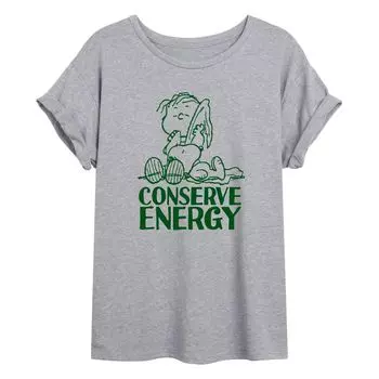 Футболка с струящимся рисунком и рисунком Peanuts Linus для юниоров «Conserve Energy» Licensed Character