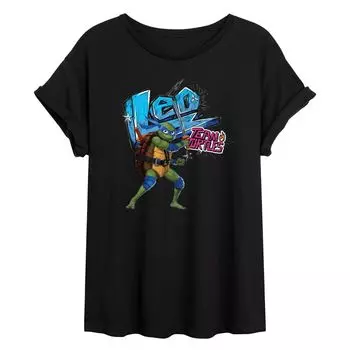 Футболка с струящимся рисунком Лео для подростков TMNT Teenage Mutant Ninja Turtles Mutant Mayhem Leo Licensed Character, черный