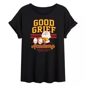 Футболка с струящимся рисунком Peanuts Charlie Brown & Snoopy Good Grief Academy для юниоров Licensed Character, черный