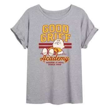Футболка с струящимся рисунком Peanuts Charlie Brown & Snoopy Good Grief Academy для юниоров Licensed Character, серый