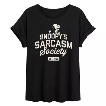 Футболка с струящимся рисунком «Peanuts Charlie Brown & Snoopy Sarcasm Society» для юниоров Licensed Character, черный