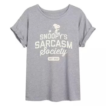 Футболка с струящимся рисунком «Peanuts Charlie Brown & Snoopy Sarcasm Society» для юниоров Licensed Character, серый