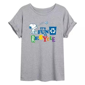 Футболка с струящимся рисунком Snoopy Juniors' Peanuts "It's Fun to Recycle" Licensed Character