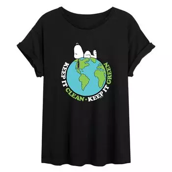 Футболка с струящимся рисунком Snoopy Juniors' Peanuts «Keep It Clean, Keep It Green» Licensed Character