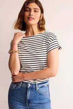 Футболка с супермягким вырезом лодочкой Boden, бежевый