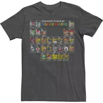 Футболка с таблицей Менделеева Big & Tall Nintendo с грибами Licensed Character, цвет Charcoal Heather