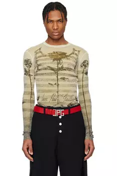 Футболка с тату-принтом "marinire" Jean Paul Gaultier, экрю