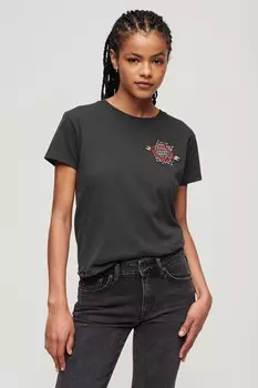 Футболка с татуировкой и кристаллами Superdry, серый
