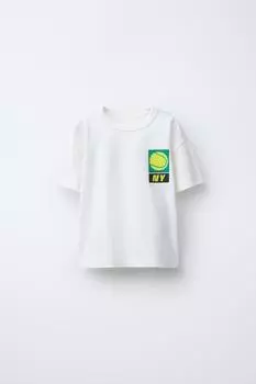 Футболка с теннисным принтом ZARA, белый