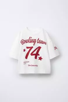 Футболка с текстом и цифровым принтом ZARA, белый