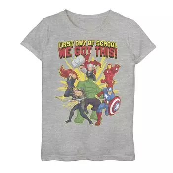 Футболка с текстом «Первый день в школе» для девочек 7–16 лет «Marvel Avengers» Licensed Character